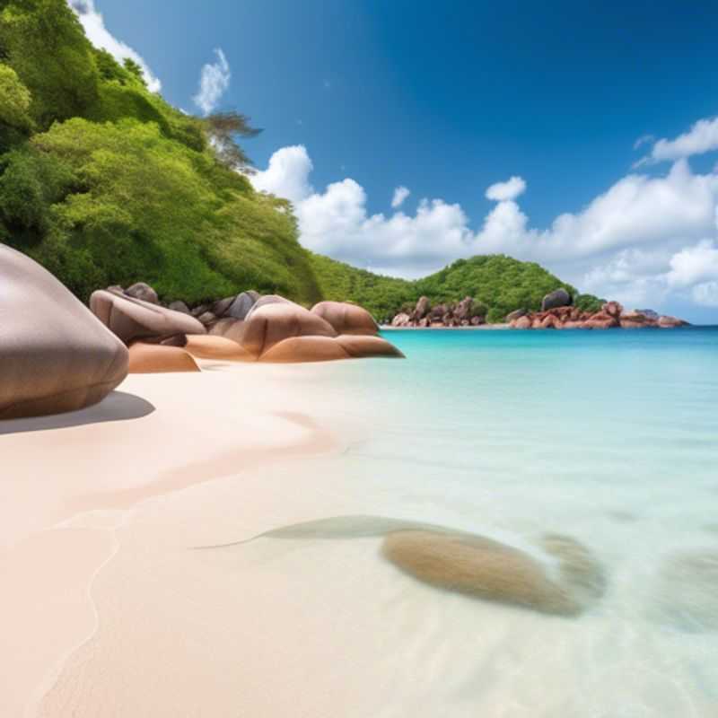 Un voyageur romantique seul se délectant des eaux turquoise et du sable blanc immaculé de l'île de Praslin aux Seychelles, un paradis tropical baigné de soleil pendant l'hiver.
