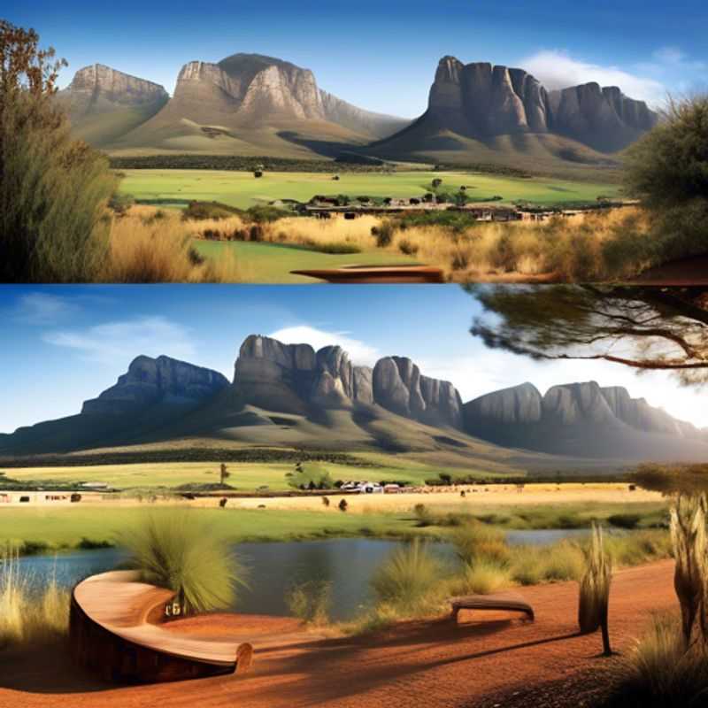 A family of four, awestruck by the towering grandeur of Cathedral Peak, South Africa,