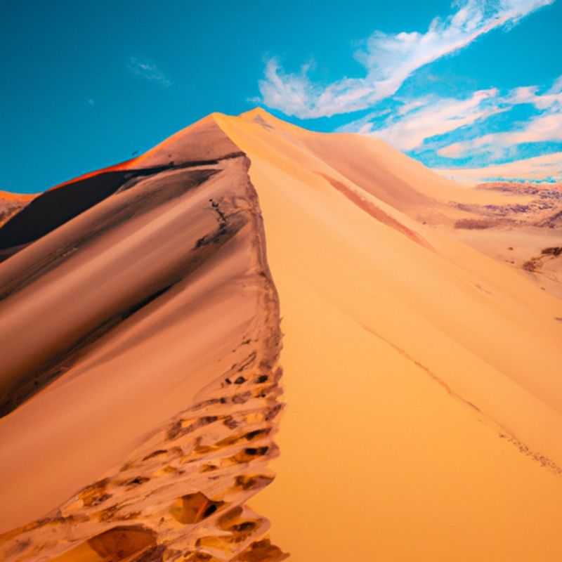Four adventurers marveling at the surreal landscapes of Sossusvlei Dunes, Namibia, during their two-week spring expedition, surrounded by towering sand formations that glow in hues of apricot and gold.
