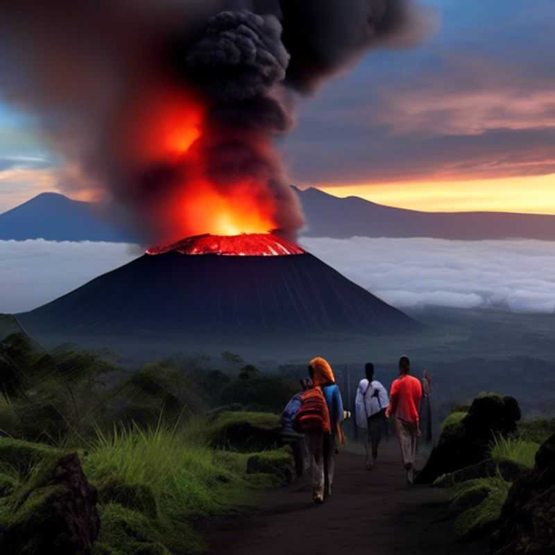 A family of The Staycationers, including their curious children, gazing in awe at the mesmerizing lava lake of Mount Nyiragongo, a captivating natural wonder in the heart of the Democratic Republic of the Congo, during their spring adventure.