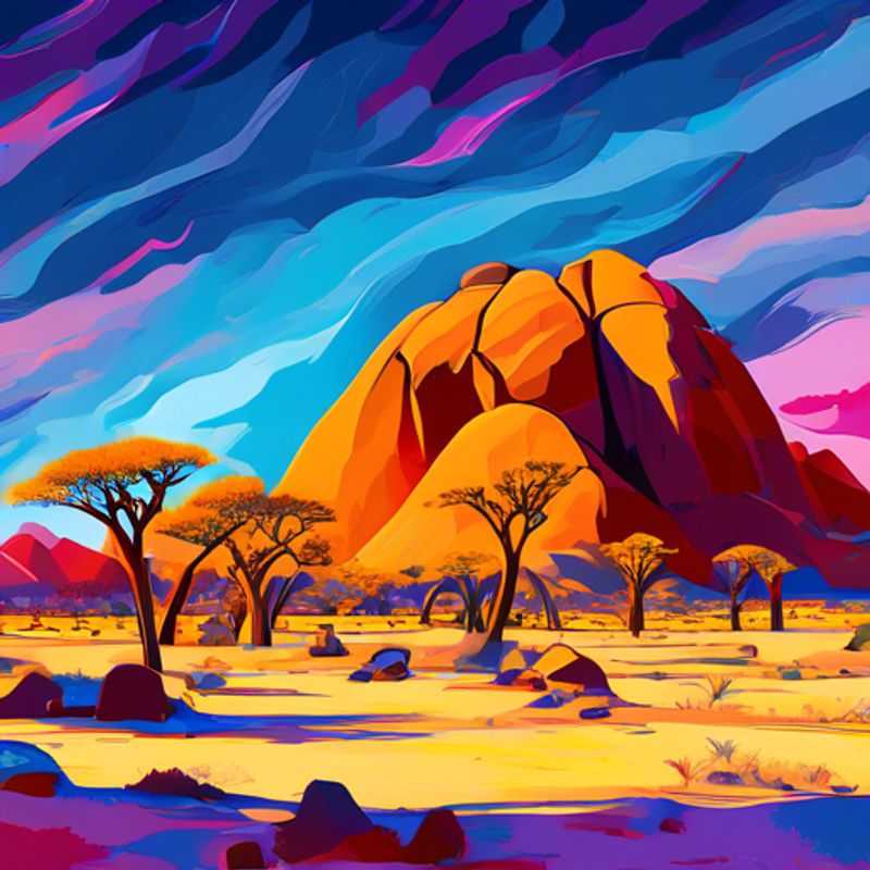 Les monolithes granitiques spectaculaires de Spitzkoppe, Namibie, sous un ciel immense et envoûtant.
