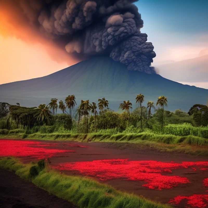 A family of The Staycationers, including their curious children, gazing in awe at the mesmerizing lava lake of Mount Nyiragongo, a captivating natural wonder in the heart of the Democratic Republic of the Congo, during their spring adventure.