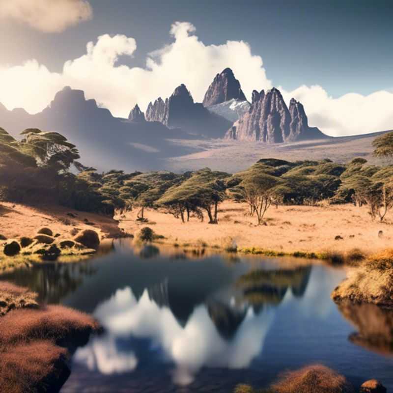 Un randonneur solitaire admirant la majesté du mont Kenya, un joyau sauvage d'Afrique, lors de son périple d'écotourisme pendant la saison automnale.