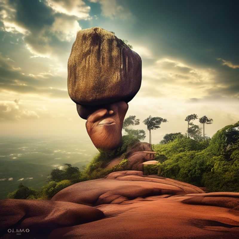 La imponente Roca Olumo en Nigeria, un refugio histórico y un símbolo de resistencia, mostrando su textura rugosa y la vegetación que la cubre.