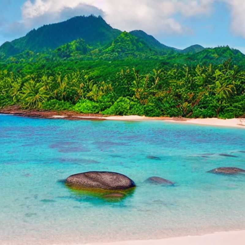 Ilha de Praslin, Seychelles: Paisagem paradisíaca, ilustrando a beleza natural da ilha e a importância de práticas de segurança para desfrutar ao máximo sua visita.