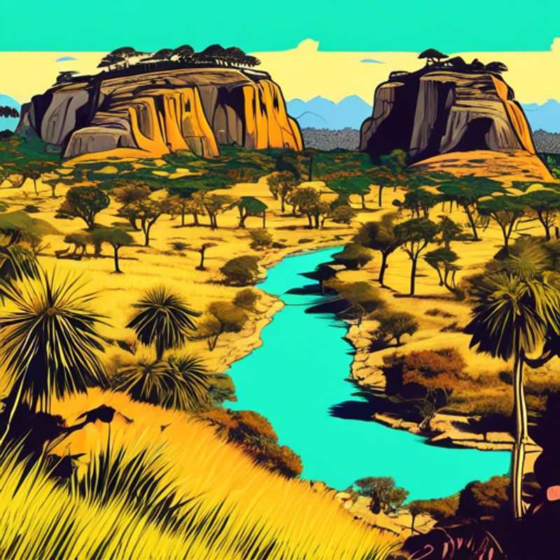 A family of adventurous Social Media Travelers marveling at the otherworldly rock formations and lush canyons of Isalo National Park, Madagascar, during their captivating journey through this natural wonderland.