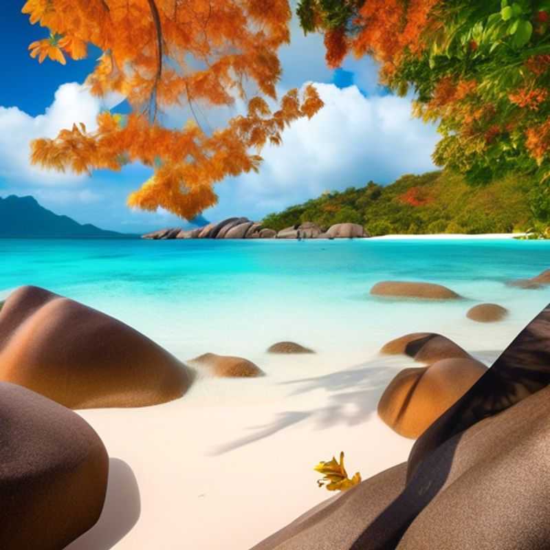 Dos parejas de ecoturistas disfrutando de la exuberante vegetación y las playas prístinas de la Isla Praslin, Seychelles, durante su breve pero memorable visita en otoño.