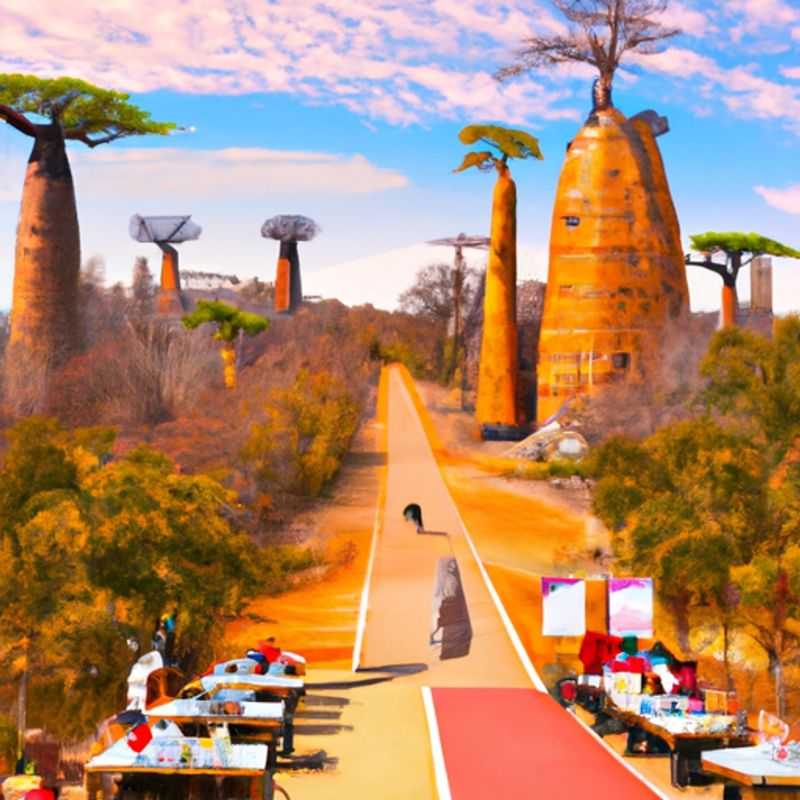 A solitary figure stands amidst the towering grandeur of the Avenue of the Baobabs in Madagascar, capturing the essence of a solo traveler's introspective journey during the transitional season between winter and spring.