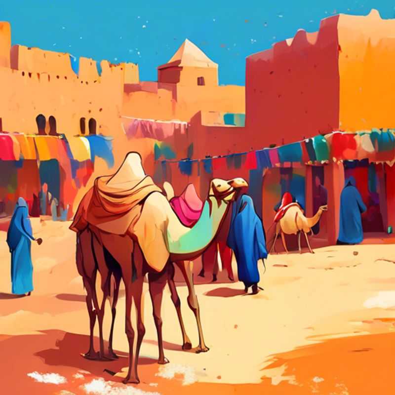 Le marché aux chameaux de Guelmim, Maroc : une scène animée et colorée au cœur du sud marocain.