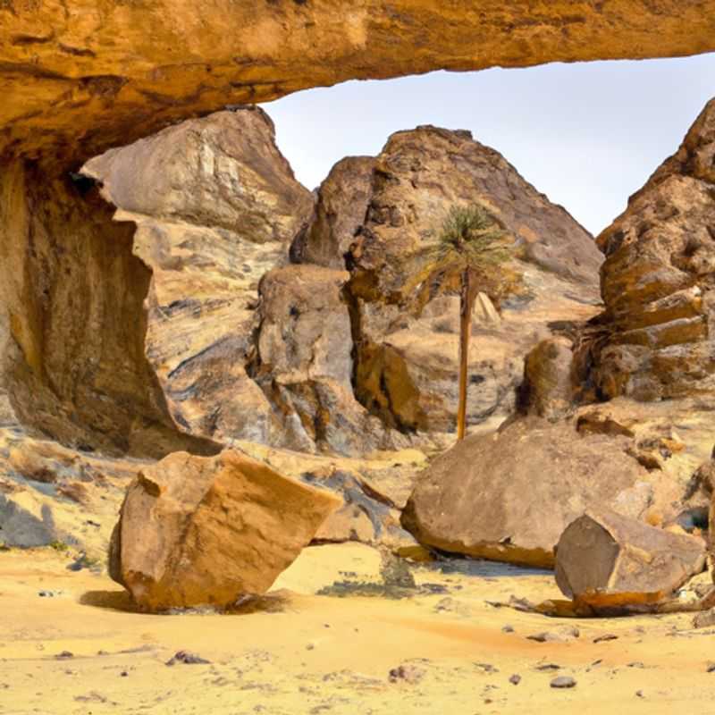 Hiking through the Plateau of Tassili in Tassili n'Ajjer, Algeria during between winter and spring