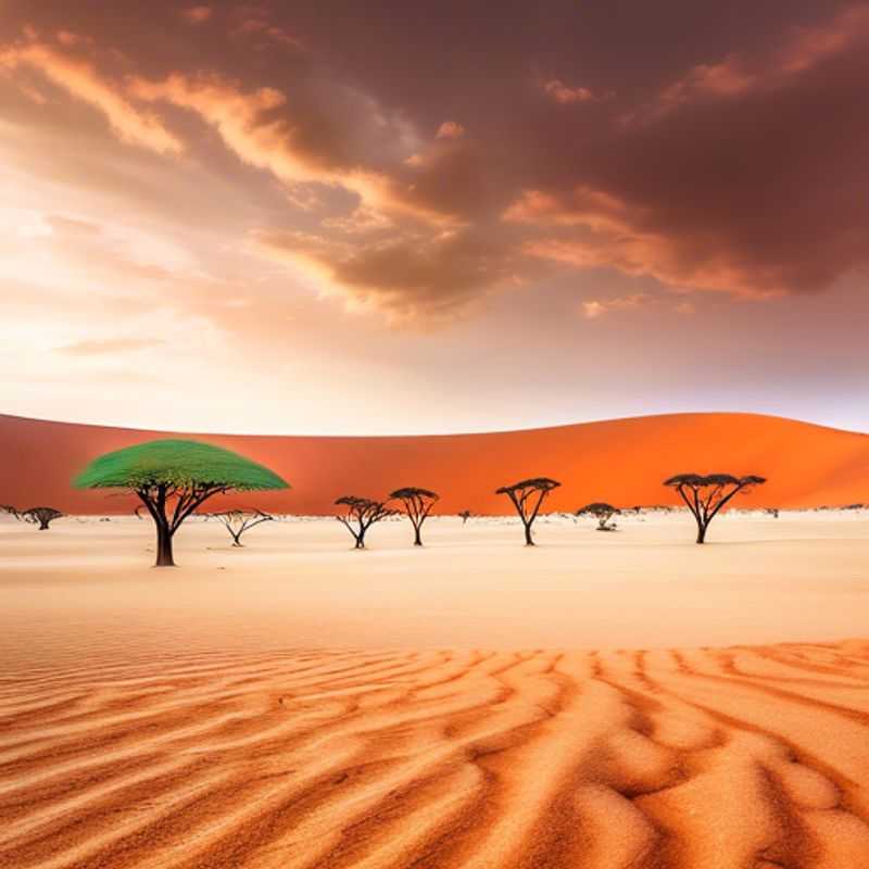 L'aventurier et sa compagne se tiennent au sommet d'une dune de sable rouge à Sossusvlei, en Namibie, admirant le paysage désertique à couper le souffle pendant leur excursion d'une journée printanière.