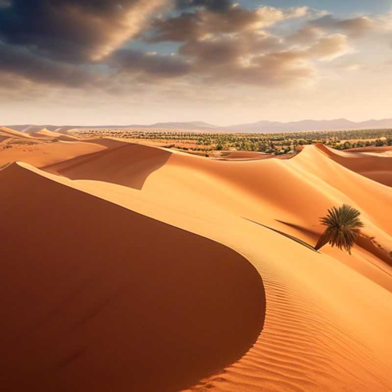 Imponentes dunas de Merzouga, Marruecos, un mar de arena dorada bajo el sol del desierto.