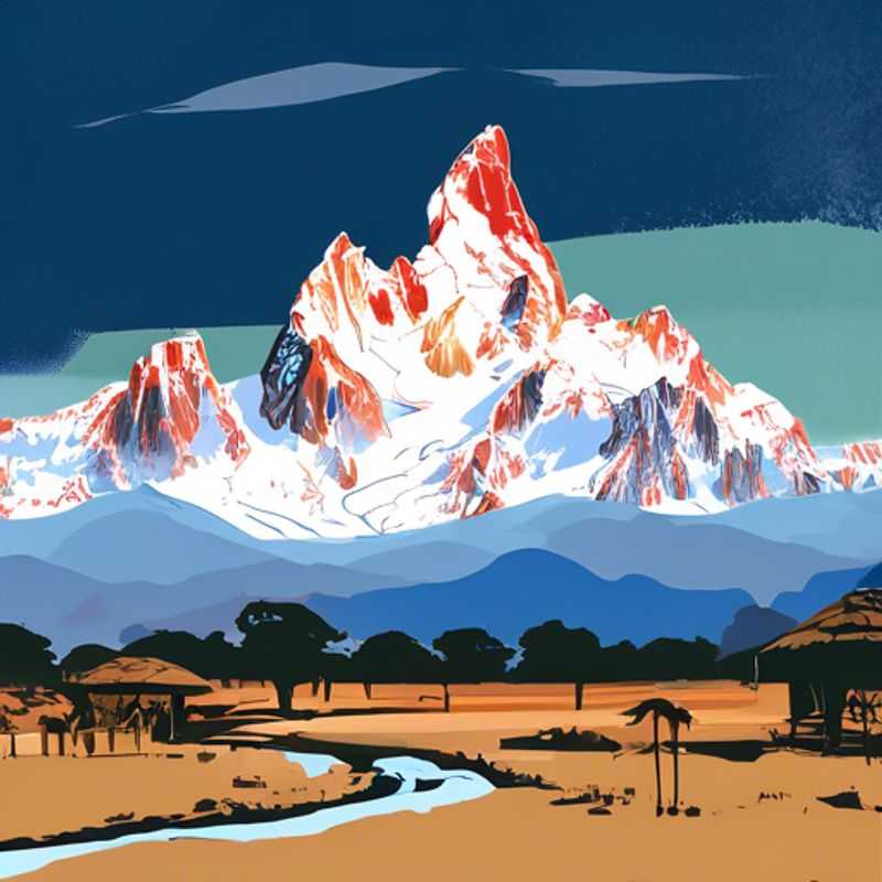 Le majestueux Mont Kenya, coiffé de neige, s'élevant fièrement au cœur du Kenya.