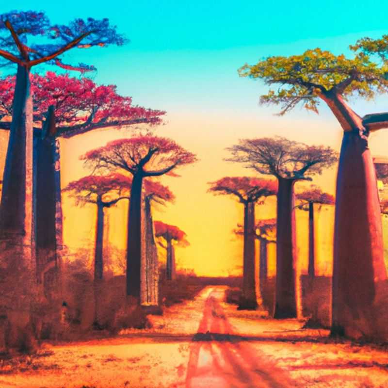 A solitary figure stands amidst the towering grandeur of the Avenue of the Baobabs in Madagascar, capturing the essence of a solo traveler's introspective journey during the transitional season between winter and spring.