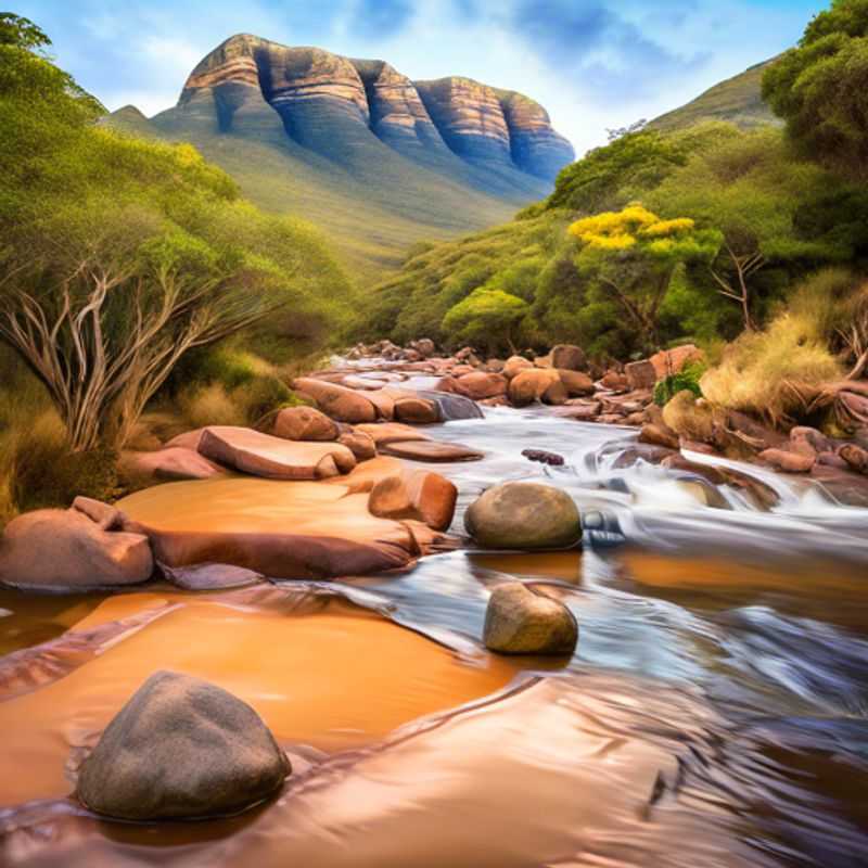 Tres parejas de viajeros románticos admirando el impresionante paisaje montañoso del Parque Nacional Royal Natal en Sudáfrica, durante su escapada entre el verano y el otoño.