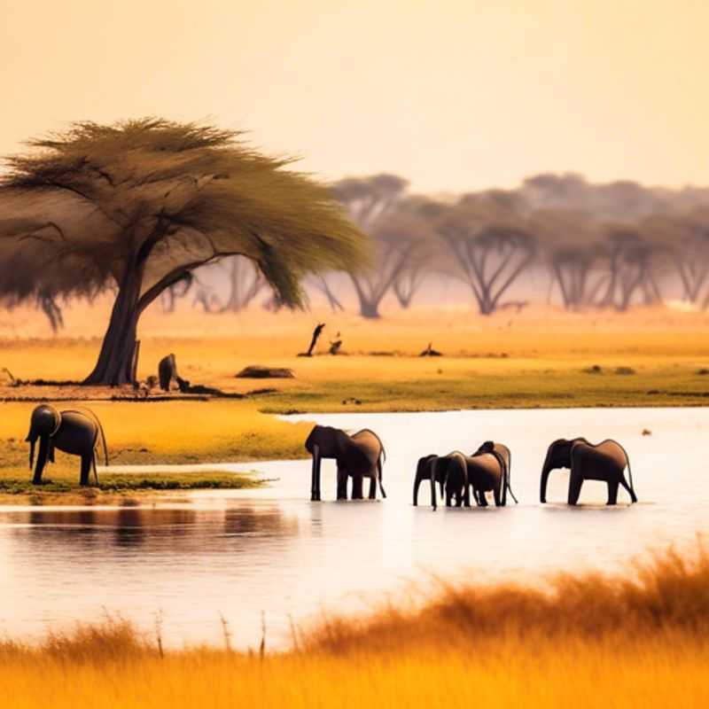 Three eco-conscious couples marvel at the majestic elephants roaming the lush landscapes of Chobe National Park, Botswana, during their immersive summer-to-fall adventure in this wildlife wonderland.