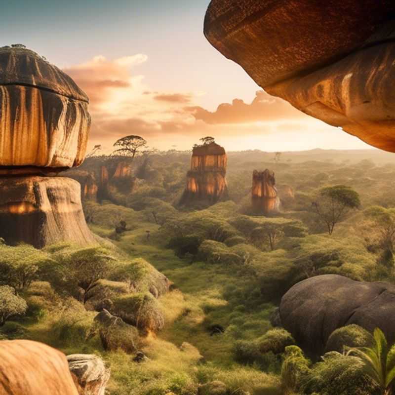 A family of adventurous Social Media Travelers marveling at the otherworldly rock formations and lush canyons of Isalo National Park, Madagascar, during their captivating journey through this natural wonderland.