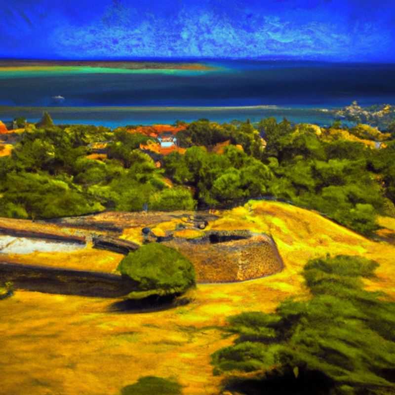 A solitary figure stands amidst the crumbling grandeur of São Sebastião Fortress in Mozambique, casting a contemplative gaze across the tranquil waters of the Indian Ocean. The imposing fortress, a silent sentinel to centuries of history, provides a backdrop to the traveler's introspective journey during their extended 3&#45;week stay between summer and fall.