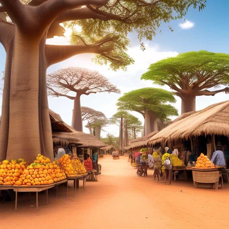 Three couples marvel at the majestic Avenue of the Baobabs in Madagascar, their silhouettes outlined against the vibrant sunset, a testament to the unique beauty of this natural wonder.