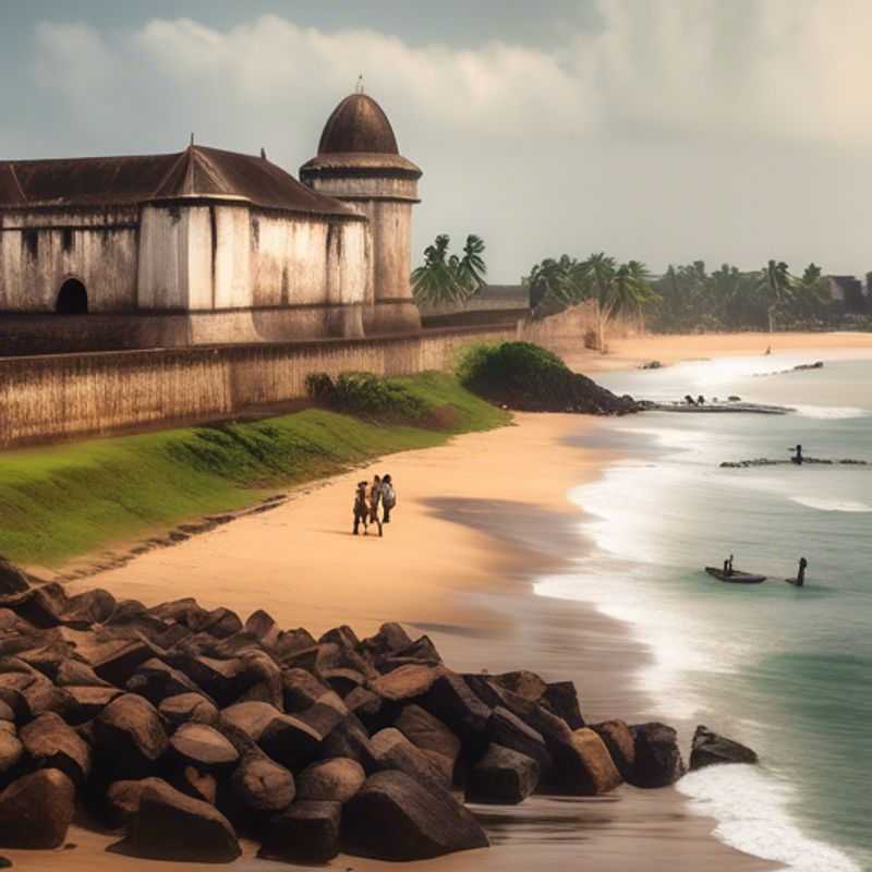 Le château d'Elmina, imposante forteresse historique se dressant fièrement sur la côte ghanéenne, captive l'esprit aventureux du voyageur culturel solitaire explorant ses secrets lors de son séjour hivernal.