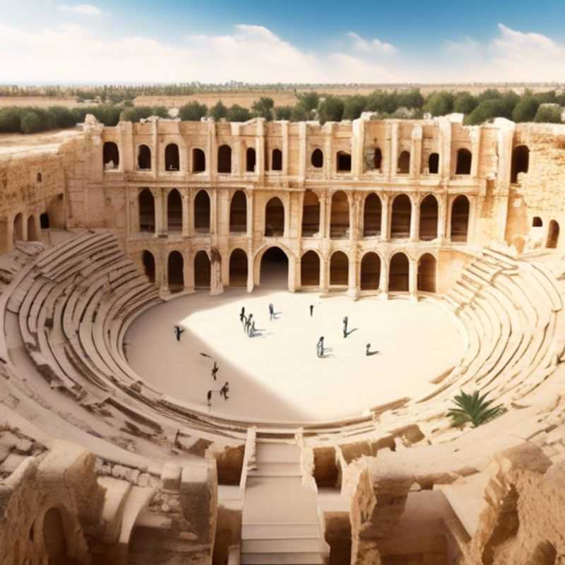 Deux couples, les Luxury Travelers, se tenant devant l'imposante et majestueuse arène de l'Amphithéâtre d'El Djem, en Tunisie, lors de leur escapade automnale.