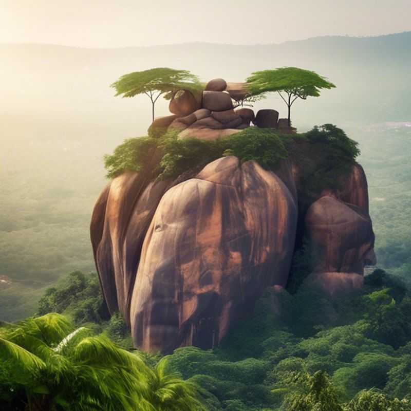 Three wellness-seeking adventurers stand in awe before the majestic Olumo Rock in Nigeria, its towering presence a testament to the wonders of nature and the rich cultural heritage of this captivating land.