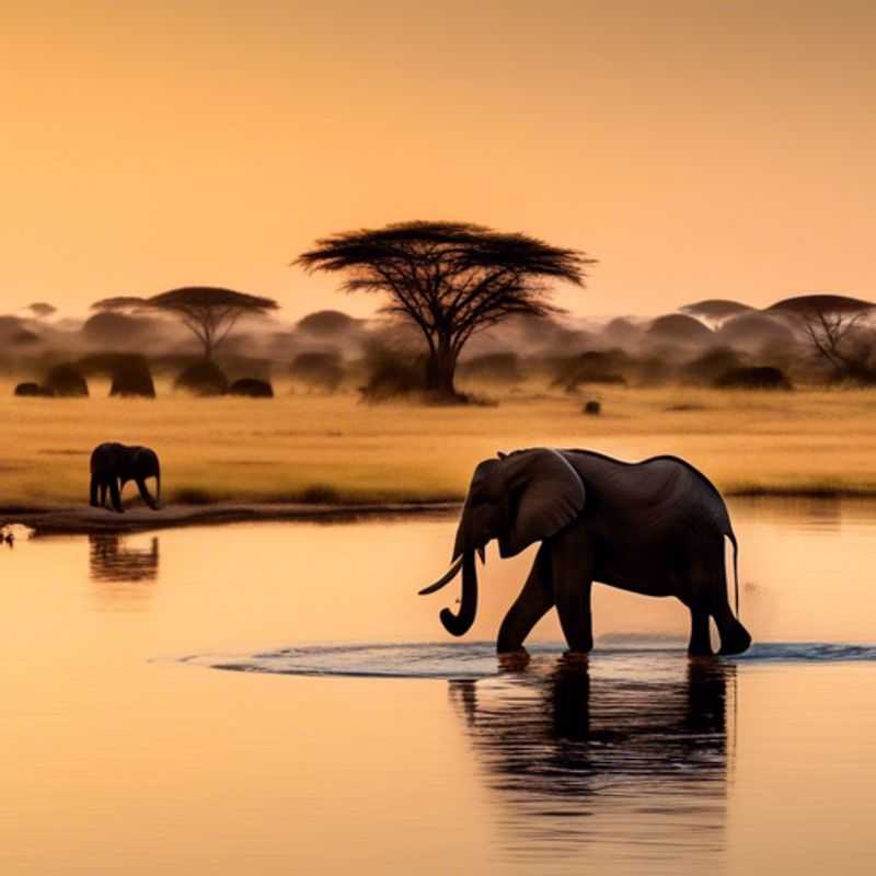 Majestic elephants roaming the lush, verdant landscapes of Chobe National Park, Botswana, as three business-savvy couples embark on a captivating adventure during the transition between winter and spring, immersed in the park's breathtaking natural wonders.