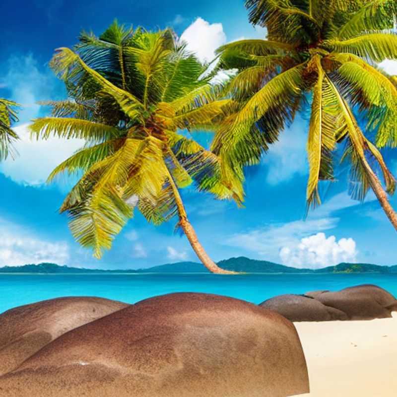 Ilha de Praslin, Seychelles: Paisagem paradisíaca, ilustrando a beleza natural da ilha e a importância de práticas de segurança para desfrutar ao máximo sua visita.