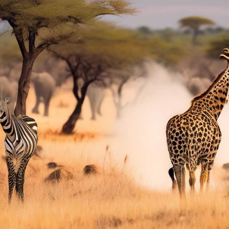 Two eco-conscious adventurers spotting a majestic elephant herd amidst the lush, vibrant landscapes of Kruger National Park, South Africa, during their immersive fall expedition.