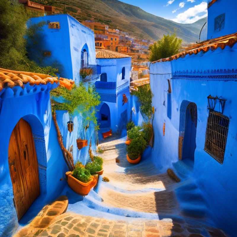 Chefchaouen, Maroc : La beauté envoûtante des maisons bleues nichées au cœur des montagnes du Rif.