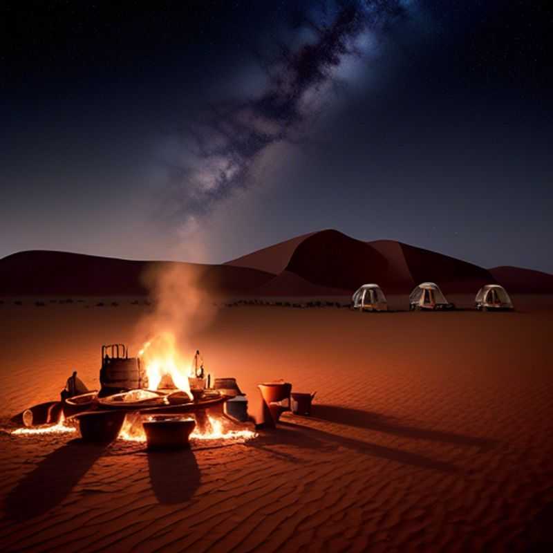 Three adventurous foodies stand in awe before the majestic Sossusvlei Dunes in Namibia, their rich ochre hues and undulating waves a breathtaking testament to the raw, untamed beauty of this stunning desert landscape.