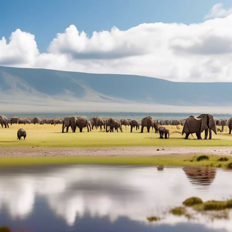 Breathtaking view of the Ngorongoro Crater in Tanzania, showcasing its lush landscapes and diverse wildlife, highlighting the unique beauty and ecological significance of this UNESCO World Heritage site.