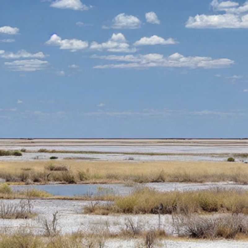 Les plaines salines scintillantes de Makgadikgadi au Botswana, sous le soleil estival.