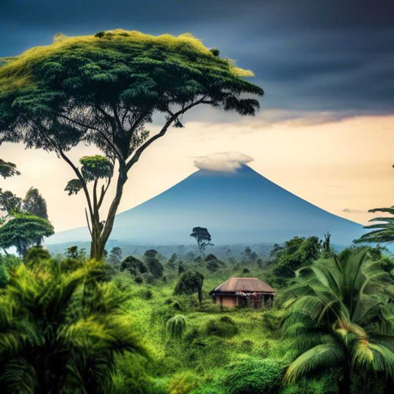 Un voyageur solitaire admirant les magnifiques paysages du Parc National des Virunga, une oasis de biodiversité dans la République Démocratique du Congo, lors de son escapade hivernale en tant qu'éco-touriste.
