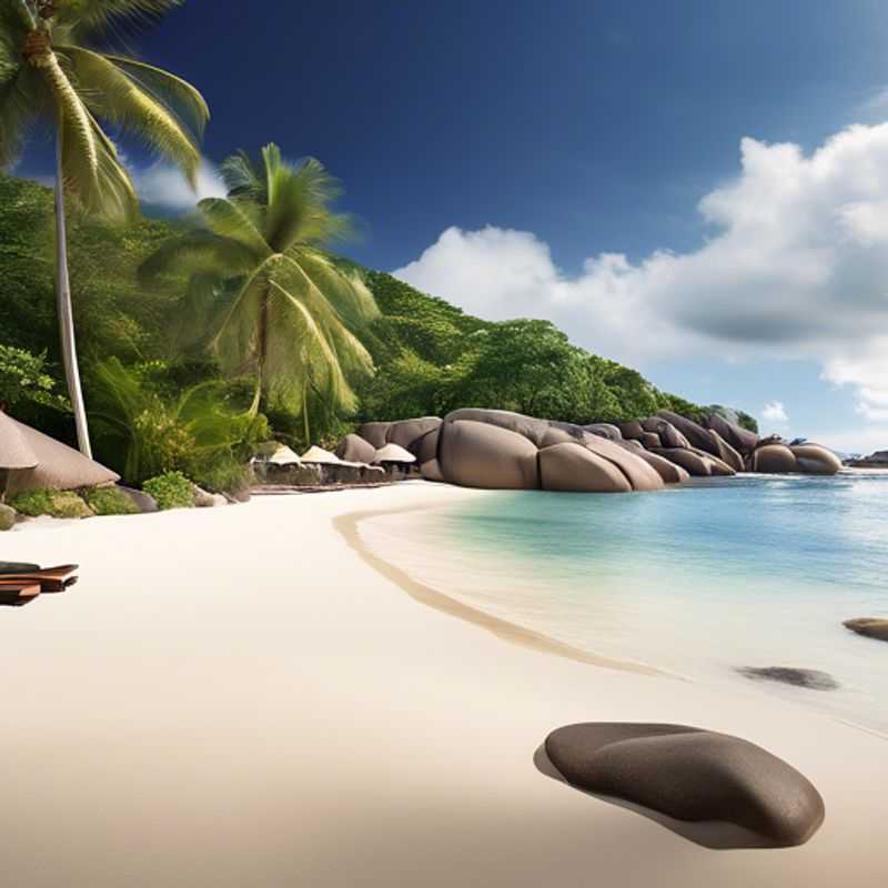 A lone traveler, The Luxury Traveler, stands in awe of the lush, verdant landscapes and azure waters of Mahé Island, Seychelles, a tropical paradise they have discovered during the transitional season between winter and spring.