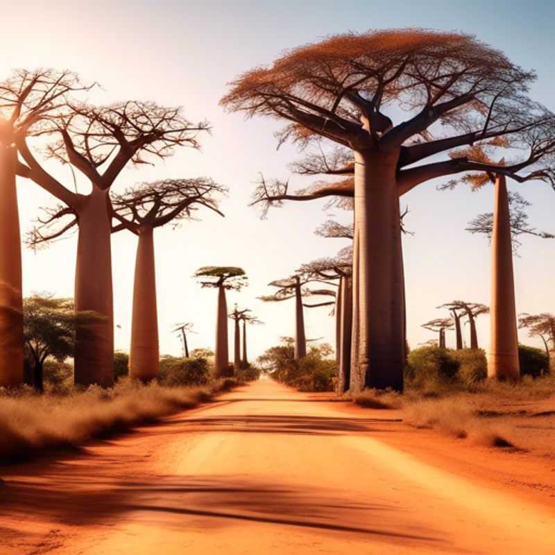 L'allée des baobabs à Madagascar, un spectacle majestueux de baobabs géants au coucher du soleil.