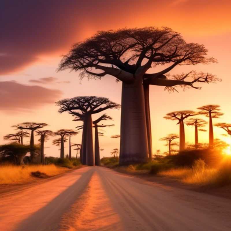 Trois couples de Voyageurs Romantiques admirant la splendeur mystique de l'Allée des Baobabs, à Madagascar, lors de leur escapade automnale.