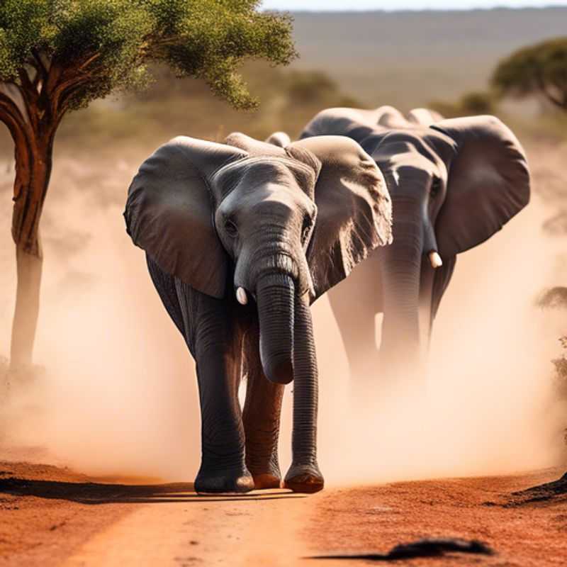 A lone traveler, dubbed The Foodie, stands in awe amidst the majestic African elephants roaming freely in the lush, verdant landscapes of Addo Elephant National Park, South Africa, during the transitional season between summer and fall.