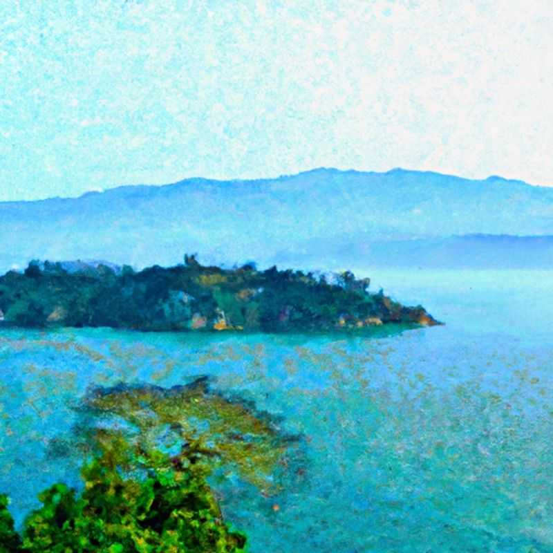 A breathtaking view of Lake Kivu, a serene expanse of shimmering blue nestled between Rwanda and the Democratic Republic of Congo, captured during a couple's week-long winter escape to this enchanting destination.