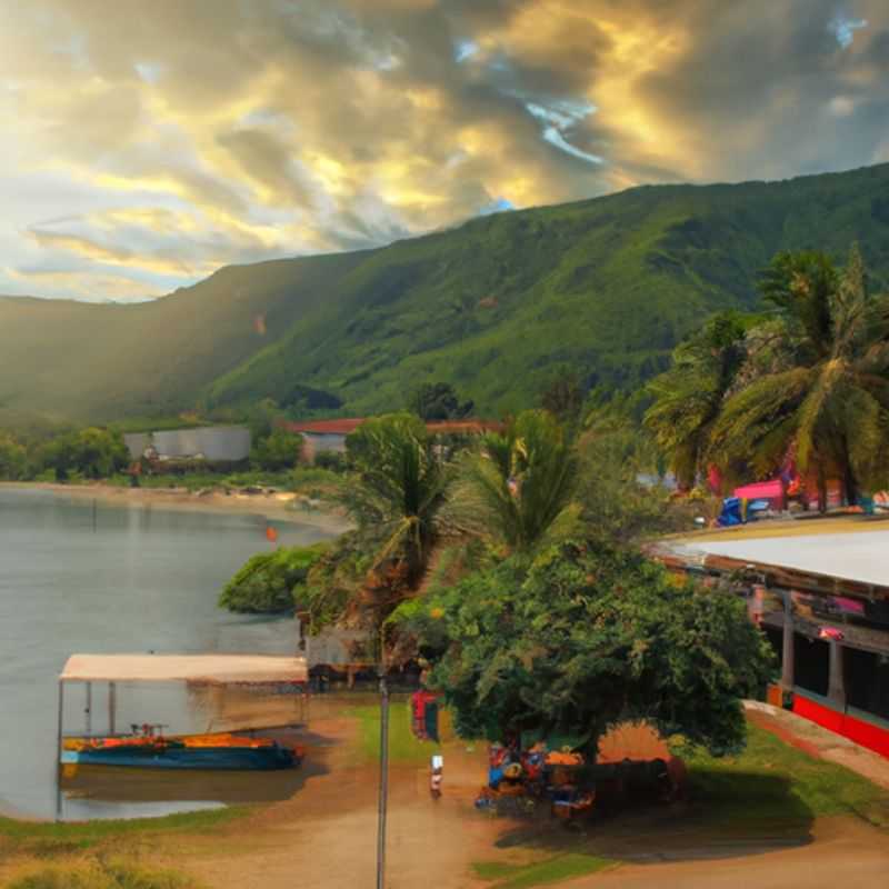 A breathtaking view of Lake Kivu, a serene expanse of shimmering blue nestled between Rwanda and the Democratic Republic of Congo, captured during a couple's week-long winter escape to this enchanting destination.