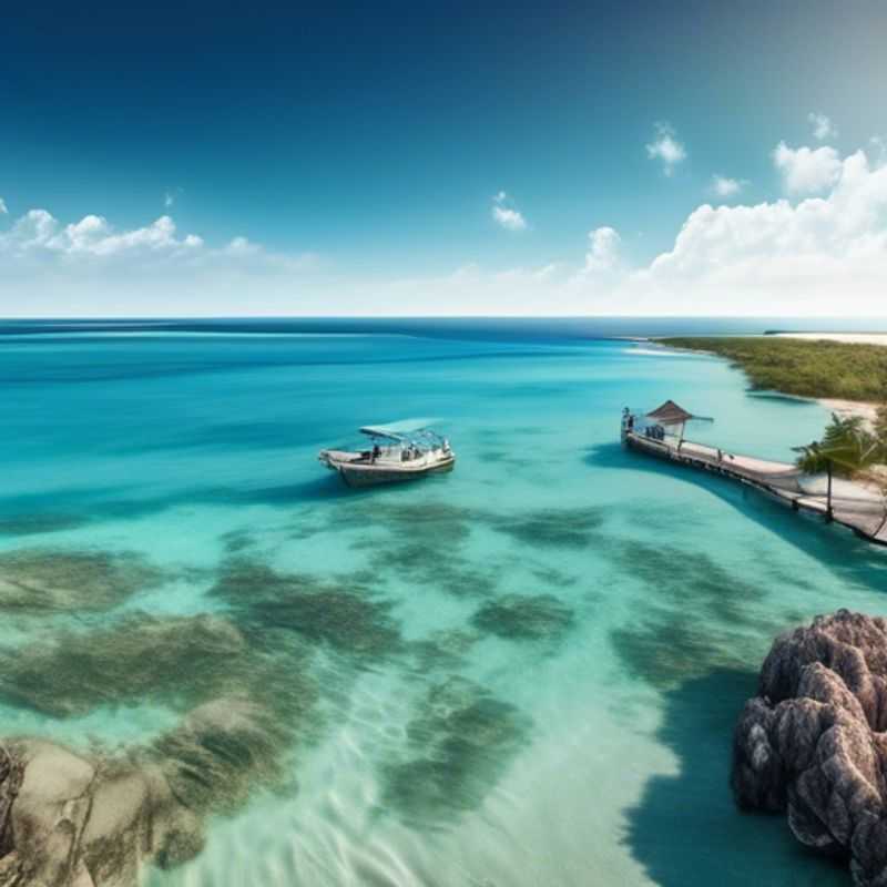 A solitary traveler basking in the pristine beauty of Bazaruto Archipelago, Mozambique. The turquoise waters lap against the white sand beaches, framed by lush vegetation and the endless blue of the Indian Ocean. A haven of tranquility for eco-conscious explorers seeking a retreat in nature.