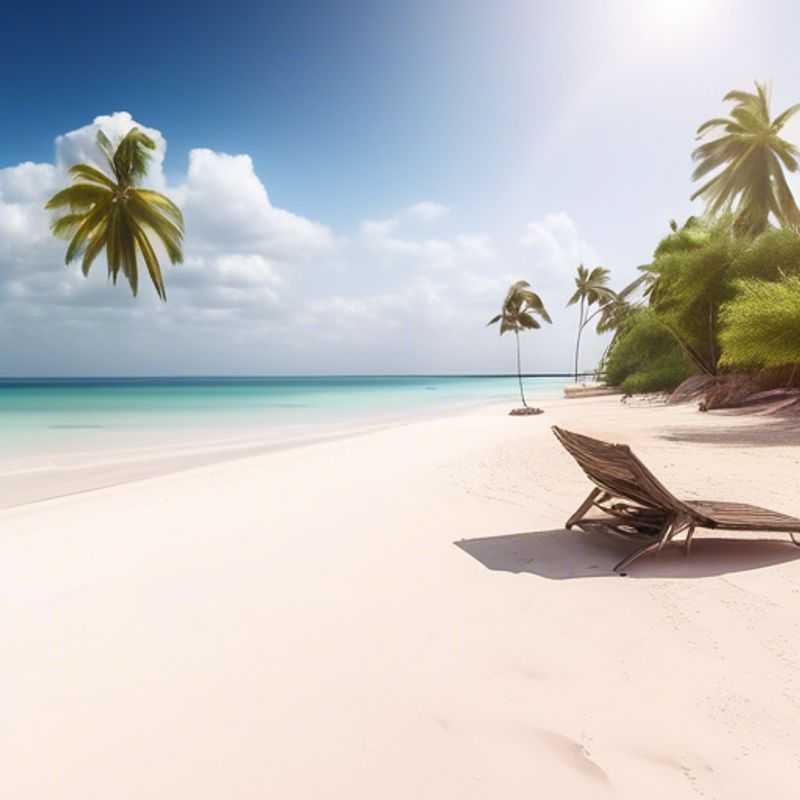 A serene scene of Tiwi Beach, Kenya, with crystal clear turquoise waters gently lapping the golden sands. The perfect setting for a wellness traveler seeking rejuvenation and tranquility during a spring escape.