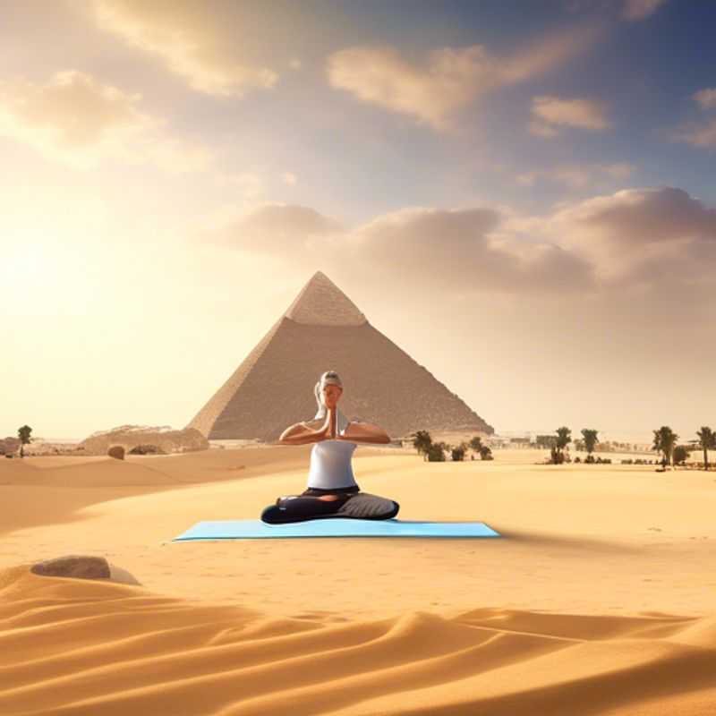 A solo traveler, The Wellness Traveler, stands in awe before the majestic Pyramids of Giza, an ancient wonder of the world, during their 3-week journey through Egypt between winter and spring.