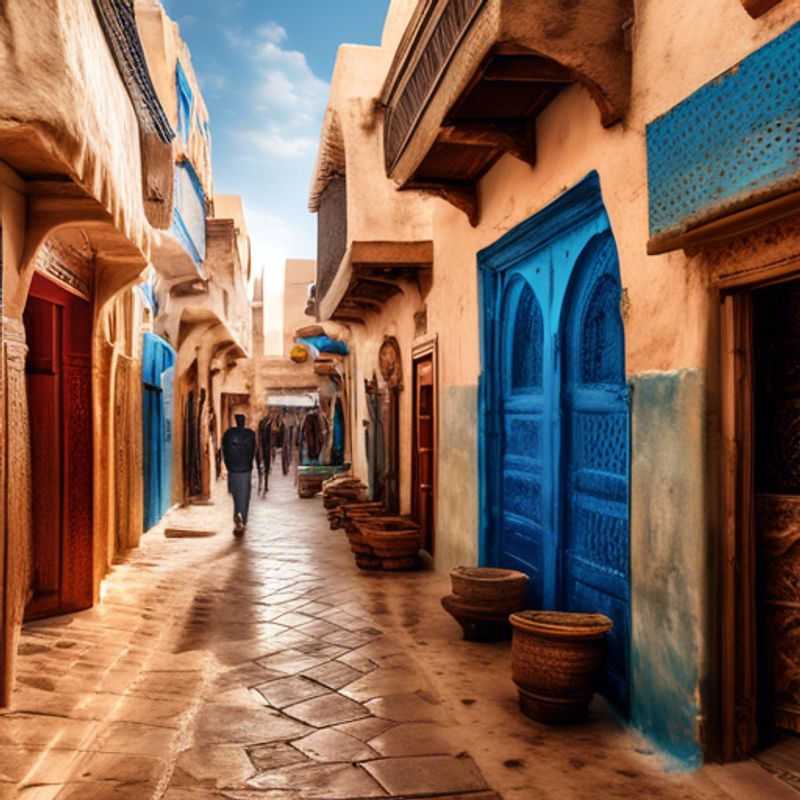 Familia con niños disfrutando de la atmósfera relajada y pintoresca de la ciudad amurallada de Essaouira, Marruecos, durante su visita de último minuto en primavera.