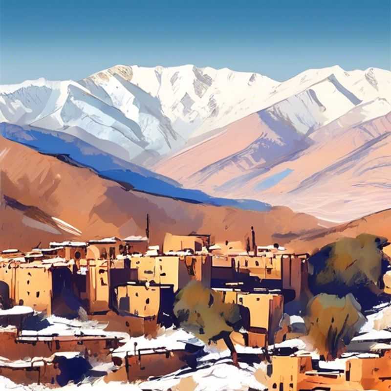 Famille éco-touriste explorant les paysages majestueux des montagnes de l'Atlas au Maroc pendant leur séjour hivernal de trois semaines.
