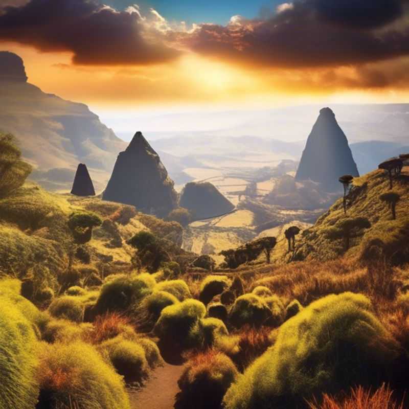 Famille de voyageurs en groupe admirant les sommets escarpés et les paysages époustouflants du Parc national des monts Simien en Éthiopie, lors de leur escapade automnale.