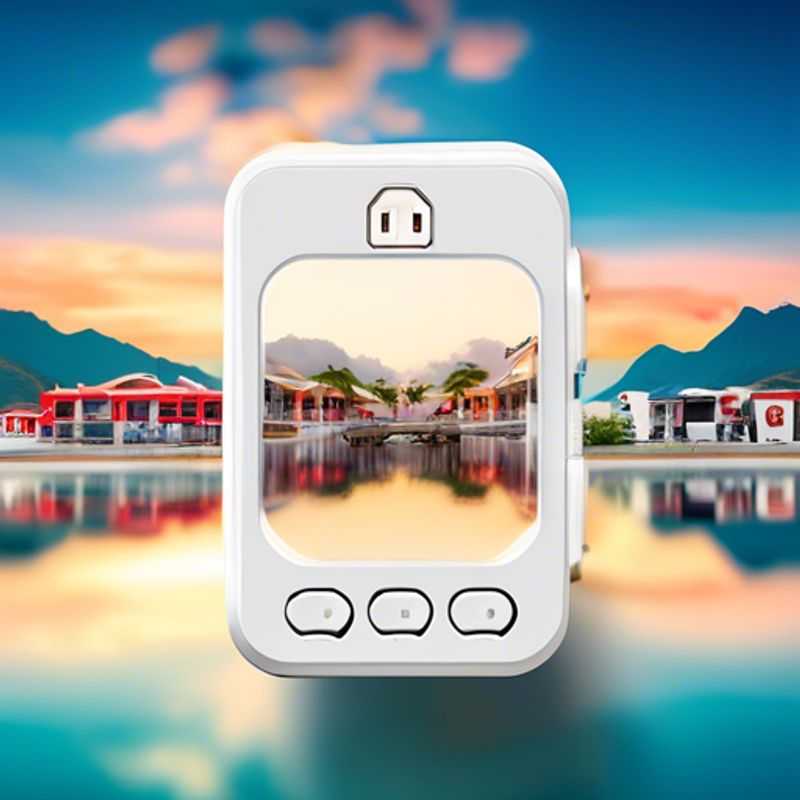 A close-up shot of a travel adapter, showcasing its multiple plugs and voltage converter features, essential for powering electronics while traveling abroad.