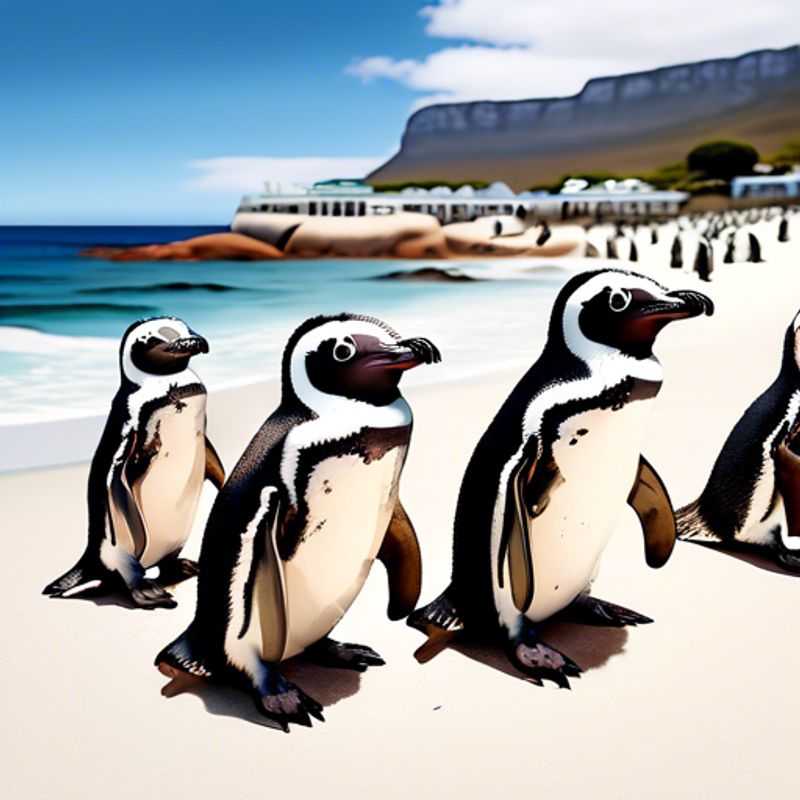 A family of last-minute travelers exploring the charming coastal town of Simon's Town, South Africa, where penguins waddle along the shores and the crisp, salty air invigorates the senses during their winter adventure.