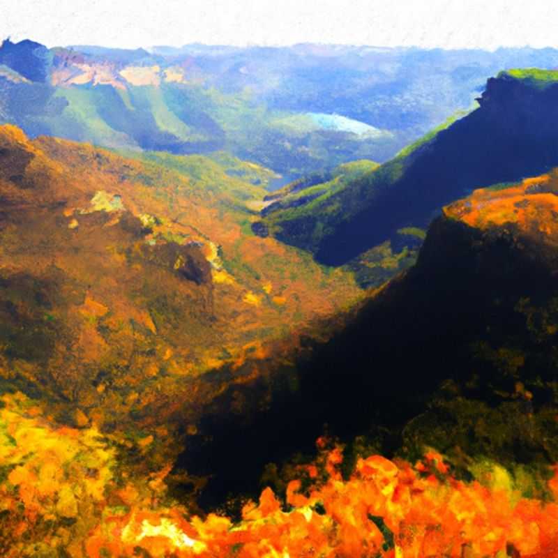 A solo traveler stands in awe at the edge of Blyde River Canyon, South Africa, during the vibrant hues of autumn, surrounded by breathtaking panoramic views of the canyon's colorful cliffs and meandering river below.