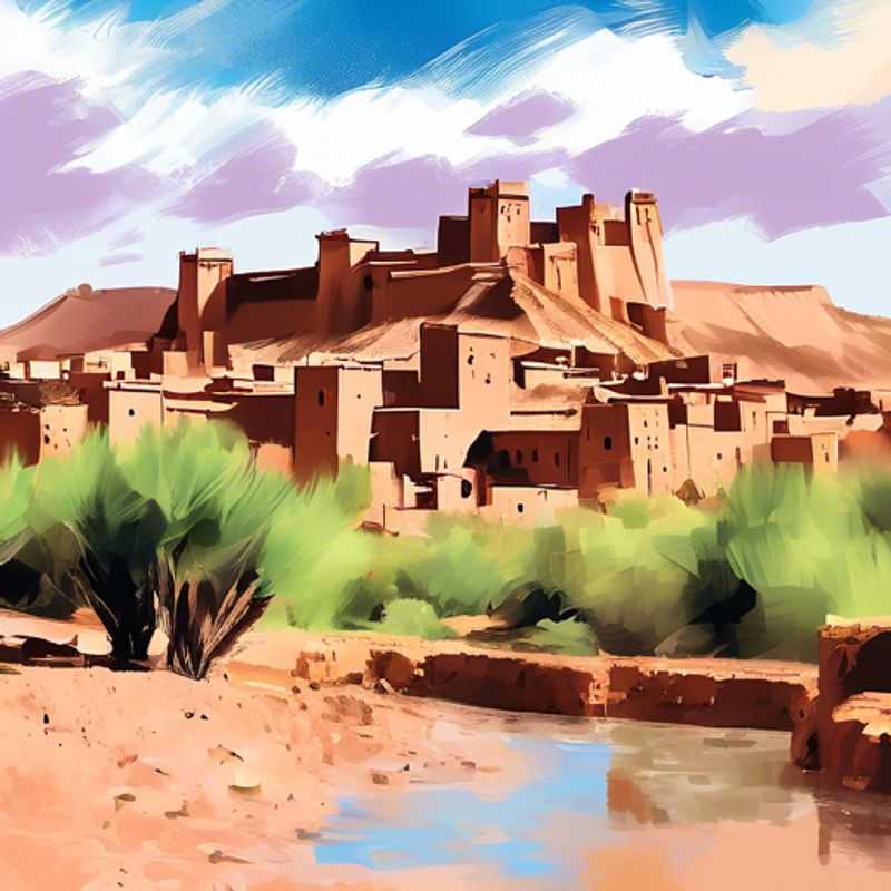 A family of cultural explorers, captivated by the ancient, fortified adobe structures of Aït Benhaddou, a UNESCO World Heritage site in the heart of Morocco's Atlas Mountains, during their springtime adventure.